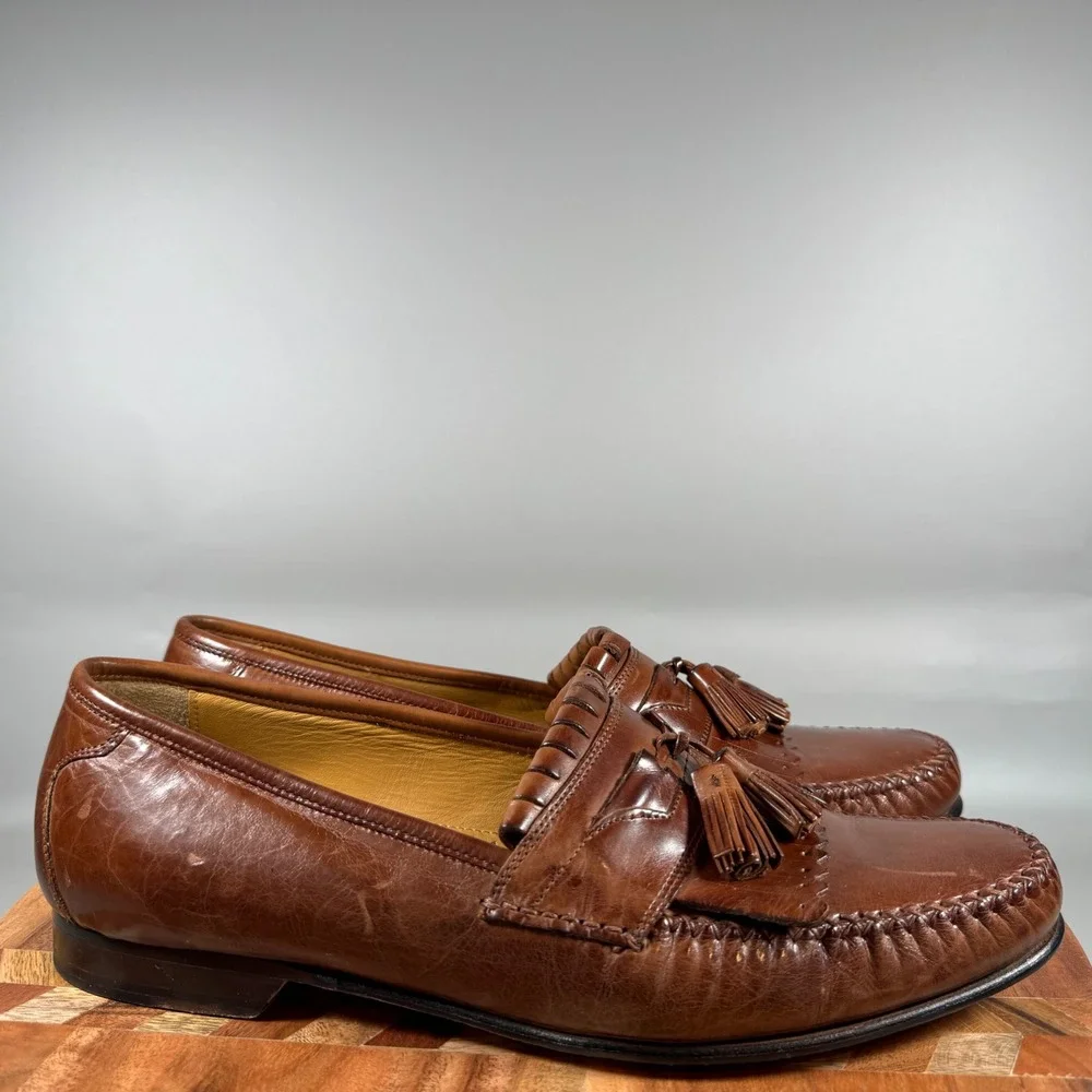 Johnston & Murphy‎ Mens Brown Leather Kiltie Tassel Loafers Size 11 M